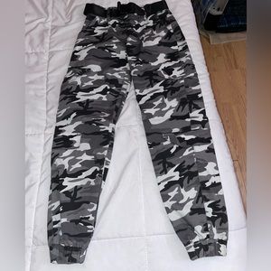 Black and white camo cargo pants